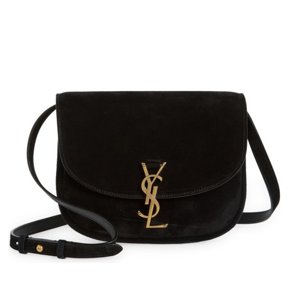 Brand new Yves Saint Laurent kaia small satchel bag in black suede.